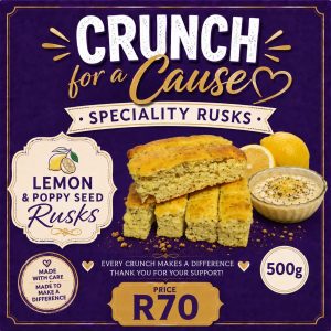 Lemon and Poppy Seed Rusks 500g pack for Crunch for a Cause fundraiser